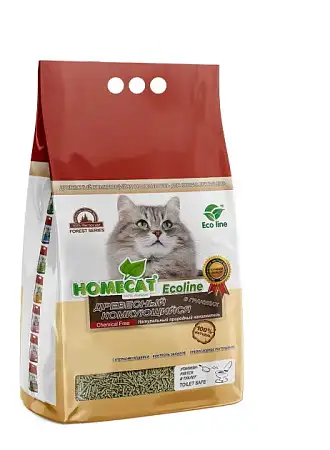 Купить homecat "Эколайн" древесный комкующийся наполнитель для кошек